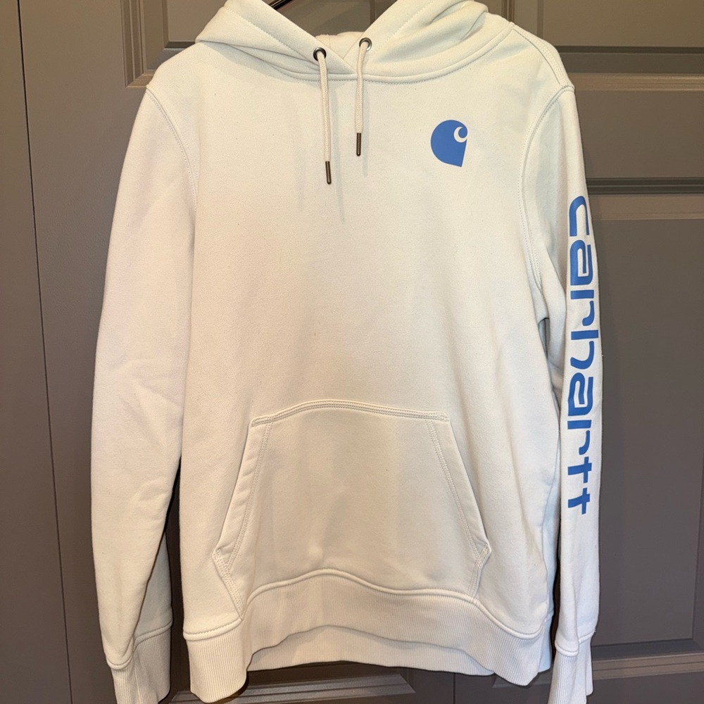 Carhartt White Hoodie with Blue Logo